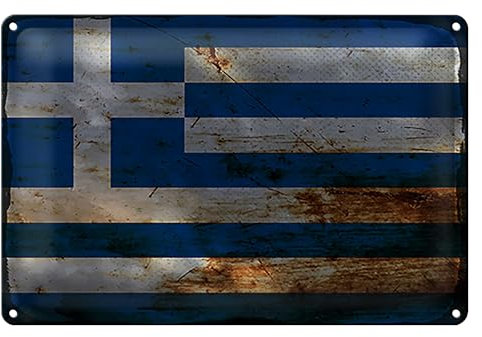 Vintage Blechschild | Griechische Flagge | Retro Wanddeko | 20 cm x 30 cm