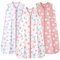 FIEMOL Gigoteuse été 0-6 Mois 0.5 Tog, Turbulette Coton pour Nouveau-né et Nourrisson, Pack de 3 Couvertures Portables pour bébé, Sac de Couchage Léger avec Double Fermeture éclair Papillon Rose