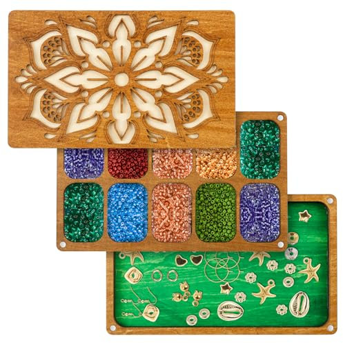 NZWBSHSSP Bead Sorting Tray with Magnetic Lid and Elastic Band Wood Beading Tray Mat Multifunctional Bead Board for Jewelry Necklace Bracelet Making