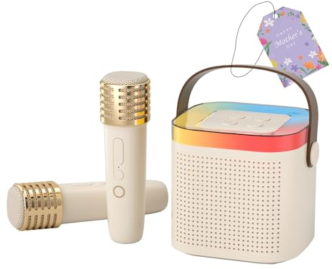 TANALAZ Karaoke Machine with 2 Wireless Microphones and Base, Mini Bluetooth Singing Toys Speaker Mic Set with LED Party Lights and Voice Changer, Birthday Gift for 3-12 Years Boy Girl Kids Adults
