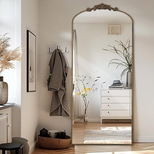 LunaMirror Filigree Miroir sur pied 180 x 76 cm Miroir pleine longueur avec vintage Sierlijke Gesneden Applicatie Rétro Décoration d'intérieur Miroir mural pour Woonkamer Slaapkamer Hal Entree, Bronze