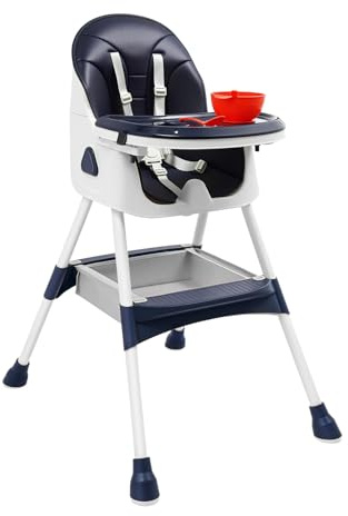 Baby Hochstuhl, 2-in-1 Kinderhochstuhl Essstuhl mit Fußstütze, 6 Monate– 6 Jahre (max. 80 kg), Ultra Leicht, Kinderstuhl Esstisch Kinder Stuhl, Einfach zu Reinigen, Blau