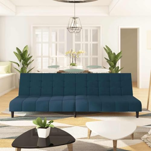 Massbinet Klappbares Couch Sofa mit Schlaffunktion Bettsofa mit Großer Wohnzimmer Schlafzimmer Heimkino Gästezimmer Schlafsofa 2-Sitzer Blau Samt