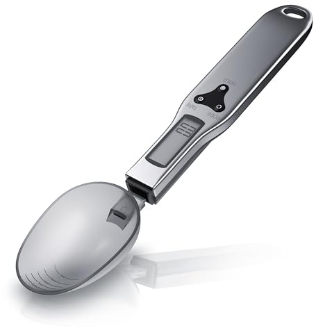 Arendo - Löffelwaage digital – 1 bis 500 g – Tara – Hold Nullstellung – Feinwaage Auflösung 0,1 g – Batterieanzeige – Energiesparfunktion – Einheiten g, oz, gn, ct - Küchenwaage