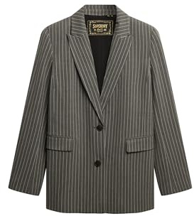 Superdry chaqueta Pinstripe Boyfriend Blazer, color Grey Pinstripe, talla 8
