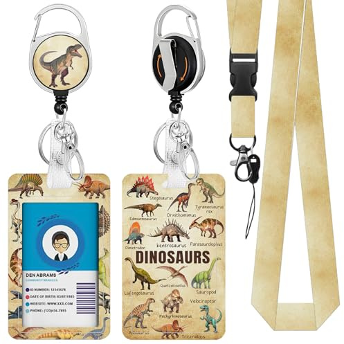 Dinosaur ID Badge Holder Retractable with Breakaway Lanyard, Heavy Duty Nurse Badge Reel for Healthcare Hospital, Doctor, Teacher, Office Gift