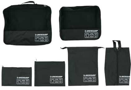 Dunlop Travel Reiseorganizer Set 6‑Teilig – Koffer Organizer mit Reißverschluss – Gepäck Ordnungssystem für Kleidung – Grau, Schwarz oder Blau