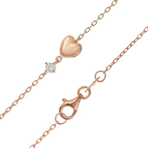 trendor Damen-Halskette 925 Silber Rosé Vergoldet Herzchen-Kette 21232 | Anhänger-Kette aus Sterlingsilber rosévergoldet, zarte Anker-Kette mit Herz und Zirkonia, Collier für Frauen Schmuck-Geschenk