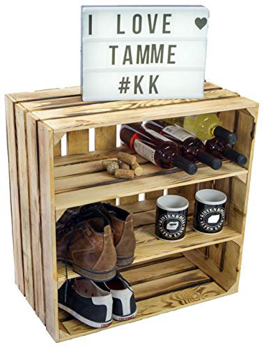 Grosse geflammte Massive Obstkiste TAMME mit Zwei Einlegeböden/Zwischenbrettern ca 55 x 55 x 30cm Bücherregal/Schuhregalkiste Regalkiste Apfelkiste/Weinkiste Regalkiste Ablageregal