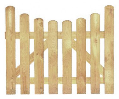 StaketenTür 'Premium' 100x85/71 cm - unten – kdi / V2A Edelstahl Schrauben verschraubt - aus getrocknetem Holz glatt gehobelt – nach unten gebogene Ausführung -