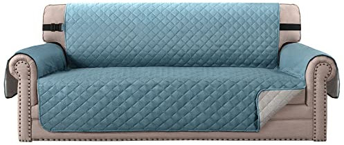 BellaHills Wendbare Stuhlabdeckung für Hunde Pet Abdeckung für Stuhl/Stuhl Schonbezug/Stuhlschutz, Maschinenwaschbar, Double Diamond Quilted (3 Sitzer: Rauchblau/Beige)