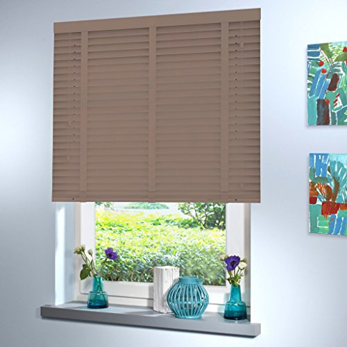 Sun World Holzjalousie nach Maß, Jalousie, Rollo, Echtholz, Holzrollo, Lammelle 50mm, Maßarbeit (140cm (H) x 115cm (B), Braun)