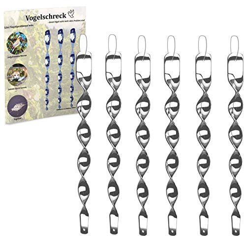 Vogelschreck zur Vogelabwehr [6er Set] Reflektierende Windspirale in Silber - Ideal als Deko - Abwehr von Vögeln im Haus & Garten (6, Silber)