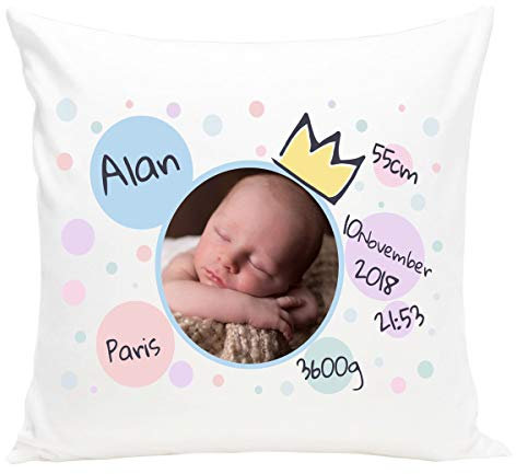Personalisiertes Kissen mit Namen Baby-Geschenk zur Geburt Taufe für Mädchen Jungen Neugeborene mit Geburtsdaten und Namen & Datum (mit Füllung) Prinz [095]