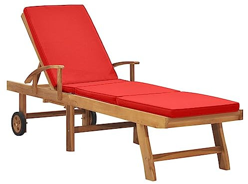 vidaXL Teak Massiv Sonnenliege mit Auflage Verstellbar Gartenliege Holzliege Liege Relaxliege Liegestuhl Strandliege Gartenmöbel Rot