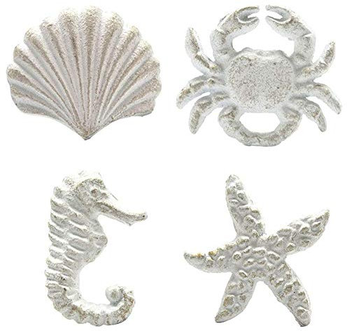 DPOWERFUL Retro Cast Iron Drawer Pulls Handles for Dresser Cupboard Wardrobe Cabinet Kitchen Drawer Handle Beach Ocean Theme Sea Horse Starfish Seashell and Crab Knobs 4 Pack