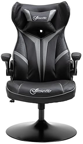 Vinsetto Fauteuil Gamer Chaise de Jeu Gaming pivotante 360° Ergonomique Hauteur réglable accoudoirs revelables Coussin têtière Inclus revêtement Similicuir 67 x 70 x 106-112 cm Gris Clair et Noir