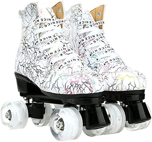 JianJud Rollschuhe Für Damen Und Herren Rindsleder High-Top-Schuhe Klassische Zweireihige Rollschuhe Vierrädrige Rollschuhe Für Herren Mädchen Unisex B2,45