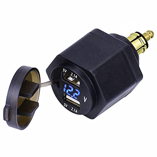 Motorrad Dual USB Ladegerät, 4.2A Din Hella Stecker Dual USB Ladegerät mit Voltmeter LED Wasserdicht Zigarettenanzünder KFZ Ladegerät für 12V-24V Handy Motorrad Boot Marine LKW RV EU Stecker