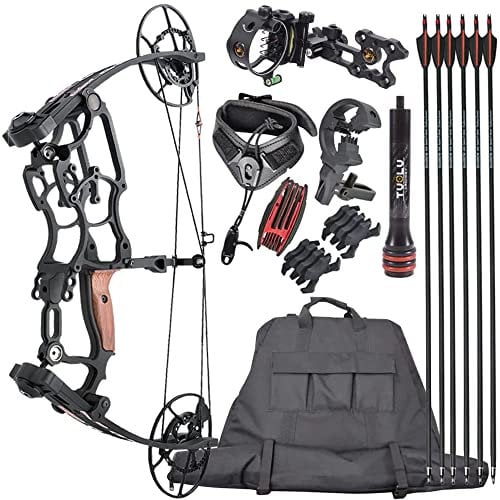 AMEYXGS Bogenschießen Compoundbogen Kits für Erwachsene 50-75LBS Jagdbogen Sportbogen mit Pfeile und Bogen Zubehör 25-30 340fps Geschwindigkeit Rechts- und Linkshänder (Schwarz)