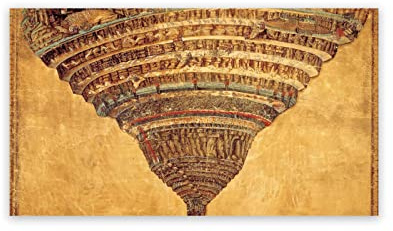 Kuingbhn Die Karte der Hölle Die Göttliche Komödie Dante Sandro Botticelli Vintage Poster Gerahmte Antike Leinwand Malerei Wandkunstdrucke Wohnkultur 40x55cm Innenrahmen