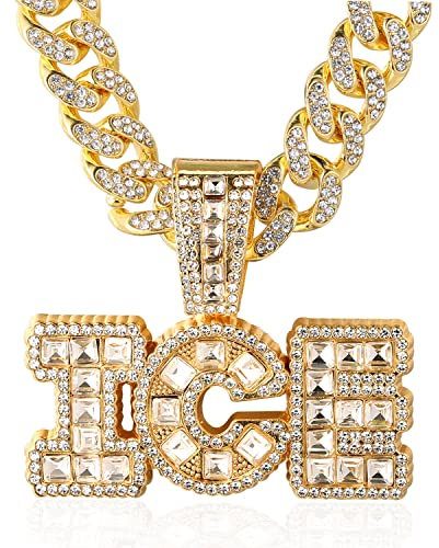 Halukakah ● ICE ● Goldkette für Herren 18k Echtgold PlattiertIced Out Anhänger Halskette,Volle Cz-Labordiamanten Zinken-Set,14mm Kubanische Gliederkette 45cm,Kostenlose Geschenkbox