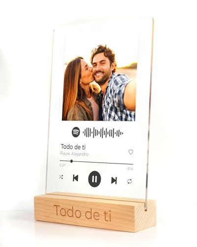 Panorama Spotify Glas Personalisiert Schwarz 21x30 cm - Aus Methacrylat mit Holzsockel - Cover Glas Foto mit Bild - Spotyfie Glasplatte Bild - Originelles Geschenk