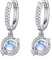 Mondstein Ohrringe 925 Sterling Silber - Planet Tropfen Klappcreolen für Kinder und Damen - 14mm Durchmesser - Klein Mondstein Schmuck