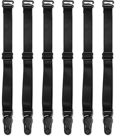 Satini Adjustable Plastic Clip Suspender Belt Lingerie Straps (Black, 6 straps)