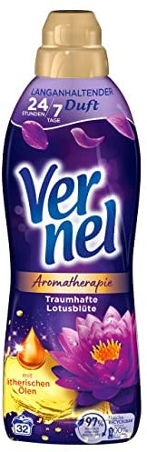 Vernel Aromatherapie Traumhafte Lotusblüte Weichspüler (3x32 Waschladungen), langanhaltender Wäscheduft mit ätherischen Ölen für 24/7 Frische, recycelbare Flasche
