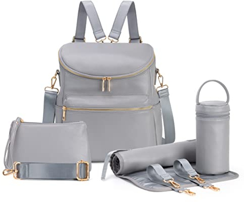 Minsong Diaper Bag Backpack, Fashion Leather Mommy Backpacks, Travel Baby Diaper Bags with in Bag Organizer and Changing Pad