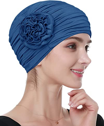Alnorm Chemo-Kappe Frauen Kopftücher Blume Bandana Hut Hellblau