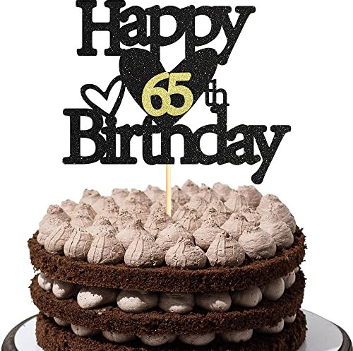 Sumerk Glitter Happy 65th Birthday Cake Toppers 65th Cake Decorations 65 Cake Topper Birthday Party Cake Decoration Supplies - Pack of 1