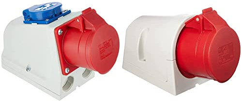 Kopp 100400005 CEE Kombiwandsteckdose, 5-polig 16A & 101600002 CEE Wandsteckdose, 5-polig, 16 A, 400 V, rot
