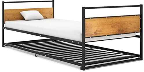 Tidyard Ausziehbett Bettrahmen Metallbett Bettgestell Lattenrost Schlafzimmerbett Gästebett Tagesbett Sofabett Jugendbett Funktionsbett Schwarz Metall 90x200 cm