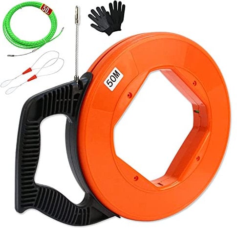 Guia Pasacables, 50m 4,5mm Guia Pasacables Profesional Guia Cables Espiral Guía Pasacables con Guia Cables y 2 Muelles Guía Ayuda de Extracción de Cables para Tirar de Cable