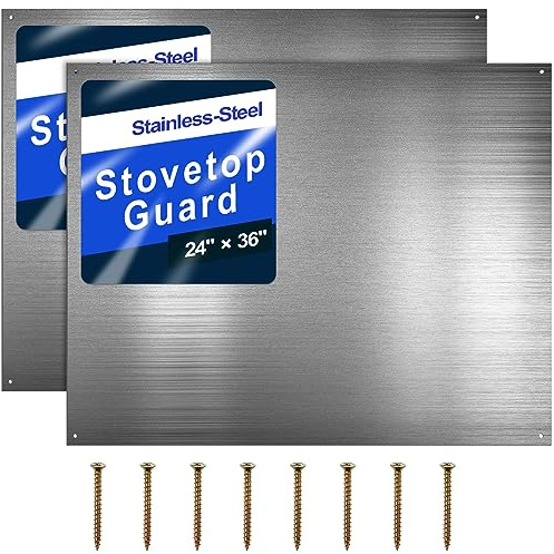 61 x 76,2 cm, wendbarer Edelstahl-Spritzschutz, Küchenrückwand hinter Herd, Metallblech mit 4 vorgebohrten Löchern und Schrauben für Wandschutz (2 Packungen)