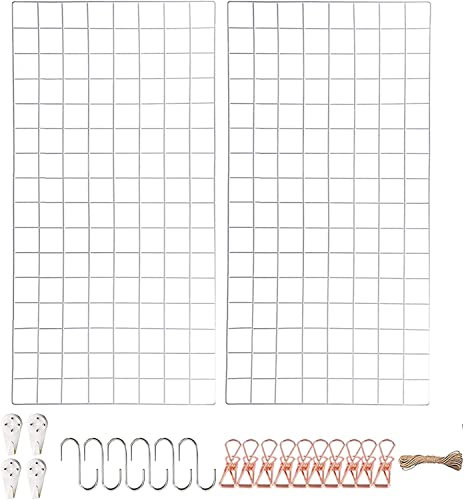 WUZILIN - Juego de 2 Rejillas de Pared multifuncionales para Fotos, decoración de Bricolaje, estantería fotográfica, Metal, 40 x 80 cm, Color Blanco