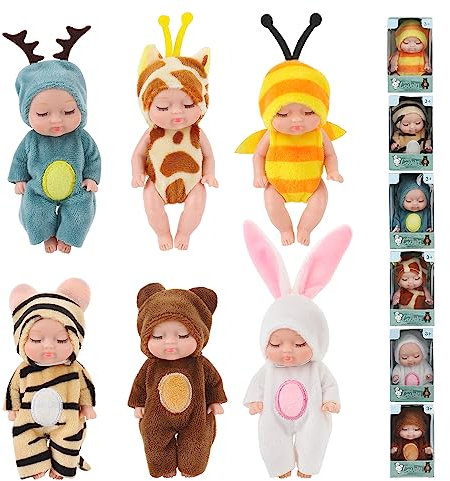 Jooheli Babypuppe, 6 Stück Baby Mini Puppen, Mini Reborn Puppen, Waschbares Babypuppen Set, Neugeborenes Mädchen Junge Spielzeug Geschenk, Mini Baby Puppe für Mädchen, Kleinkinder und Kinder