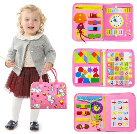 Spielzeug ab 2 Jahre Mädchen, Busy Board Montessori Spielzeug Mädchen Geschenke 4-Schichten Activity Board Kinderspielzeug, Vorschulisches Lernspielzeug Reisespielzeug Geburtstags Weihnachts Geschenke