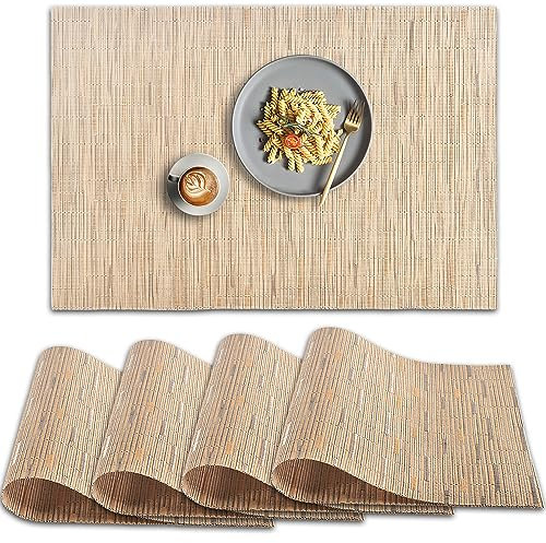 homEdge PVC-Tischsets, 4 Stück rutschfeste, hitzebeständige Tischsets, waschbare Vinyl-Tischsets, 4er-Set, Hellbraun