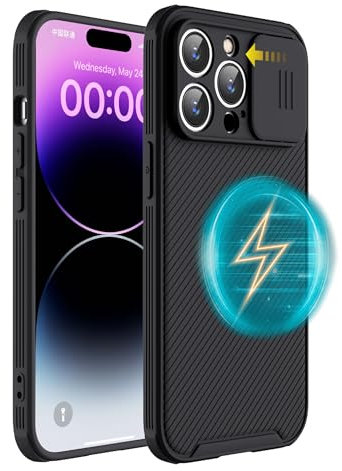 Hitaoyou iPhone 15 Pro Case with Slide Lens Cover, Slim Magnetic Case for iPhone 15 Pro Max 6.7 Black