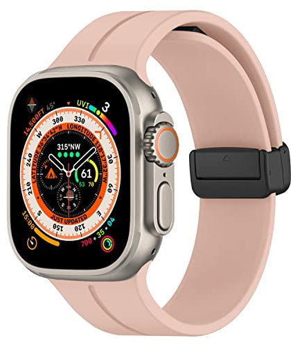 Magnética para Correa Apple Watch Ultra/2 49mm 44mm 40mm 45mm 41mm Series 8/7 se 6 5 4 3 42mm 38mm hombr/Mujer,Bracelet Silicona Deportiva Pulsera iWatch Band strap,arena rosa