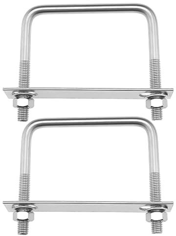 SG Store 2PCS Square U-Bolts M10 Thread 100mm Inner Width 100mm Length 304 Stainless Steel U-Shaped Clamp Bolt with Nuts and Plates for Vehicles Pipelines Buildings