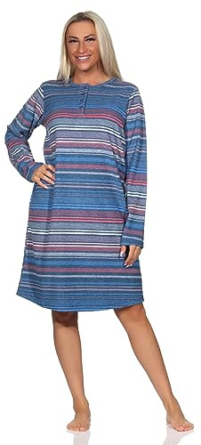 Normann Damen Frottee Nachthemd Langarm mit Bündchen - auch in Übergrössen, Farbe:blau, Größe:52
