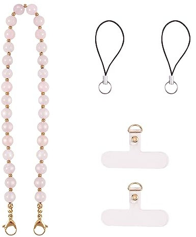 BEEFLYING Gemstone Wrist Straps for Phone Beaded Gemstone Charms Handmade Anti-lost Lanyard Rope for Cell Phone Hanging (Rose Quartz)