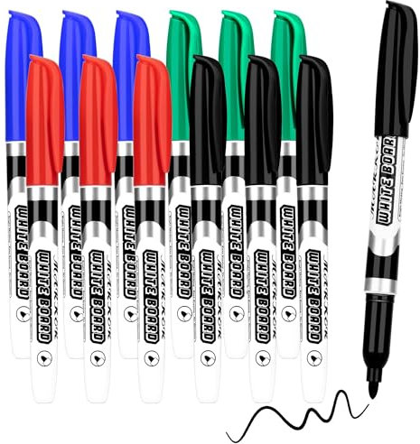 YUNAI Whiteboard Pens Coloured, 12PCS White board Markers Erasable Set Low Odor, Thin Fine Tip Dry Wipe Pens for Whiteboard School Office Classroom Teacher Family Supplies