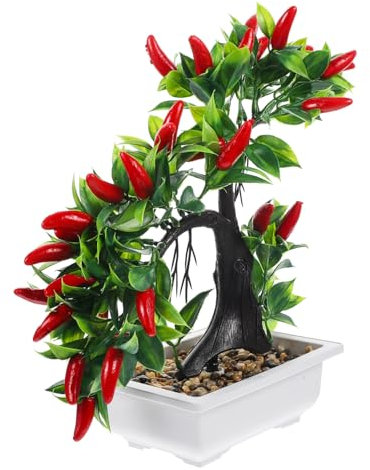Amosfun Wohnkultur Chili Künstliche Mini-Bonsai-Baum Fake-Pflanzendekor realistische Kunstpflanzen gefälschte Pflanzenornamente gefälschte Pflanzendekoration grüne Pflanzen Topfpflanze