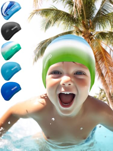 KIDVERSE Badekappe - Wasserdichte Schwimmhaube mit Anti-Rutsch-Noppen für rutschfesten Halt - UV Schutz - 100% Reißfest - Silikon