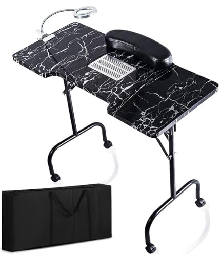 JXYQZD Maniküretisch Mobil, Multifunktionaler Nageltisch mit Absaugung, Lampe, 4 Universal Rädern und Tragetasche, für Haushalte, Nagelstudios, Usw (Color : Negro)